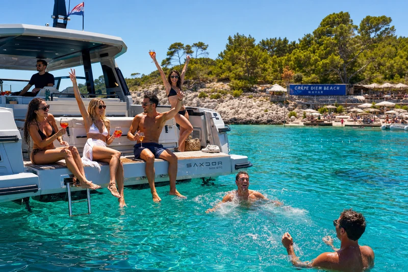 Friends enjoying a day charter off the Croatian coast