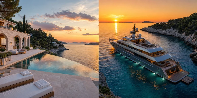 Luxury villa with infinity pool and superyacht — Adriatic combination